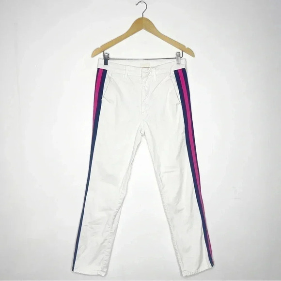 Mother The Straight Ankle Prep White Cropped Jeans Chalk Racer Stripe Size 27 - Picture 8 of 10